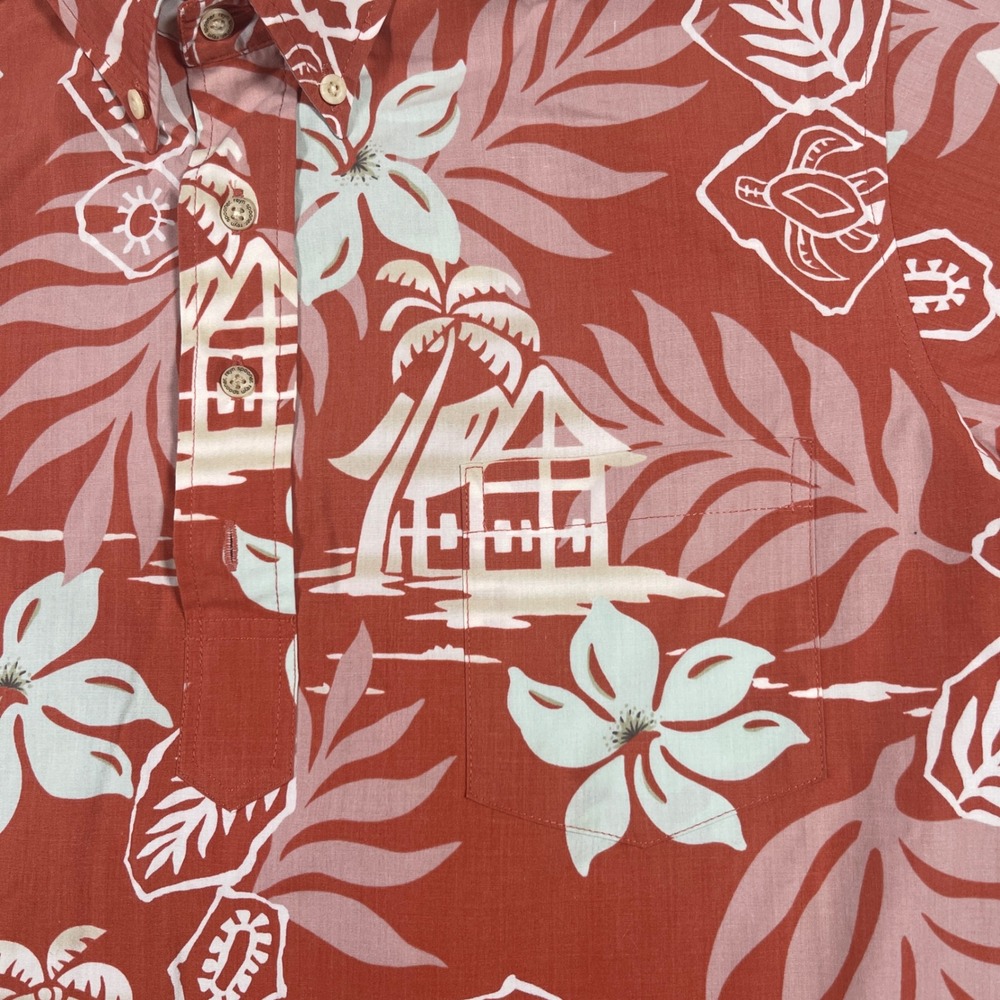 Reyn Spooner Hawaiian Shirt Pullover Mens Medium Rust Orange Tropical Print - Picture 3 of 6
